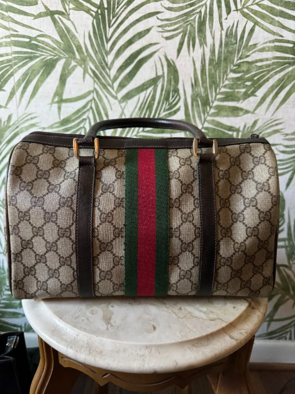 Vintage Gucci GG Monogram Web Stripe Boston Satchel - Picture 2 of 16